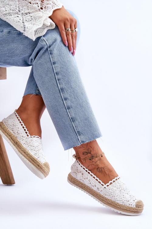 Krajka Slip On Espadrilky Bíle Blanco