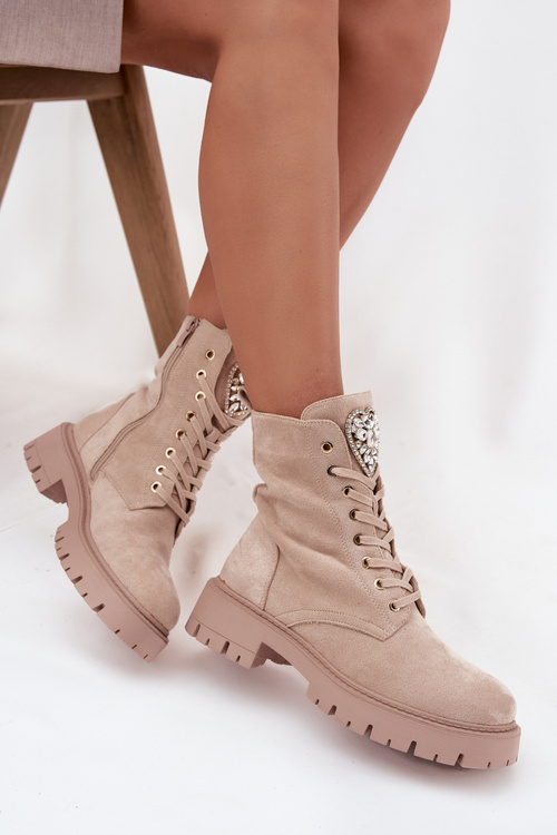 Dámské workery s krystaly na jazyku béžové Rosira