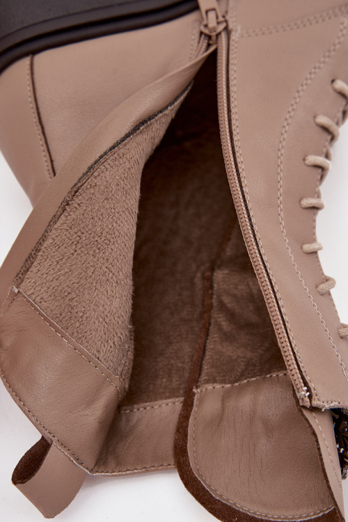 Kožené dámske čižmy s ozdobou vyhrievané béžové Ulrika