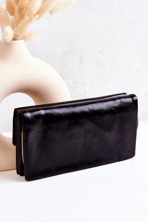 Velká Kožená Peněženka Na Zip Černá Loreaine