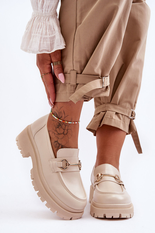 Dámske klasické mokasíny na platforme béžový zázrak