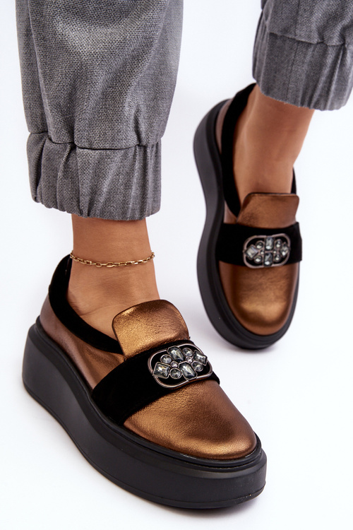 Kůže Dámské Polobotky Na Platformě S Ozdobou Laura Messi 2697/744-300 Zlaté