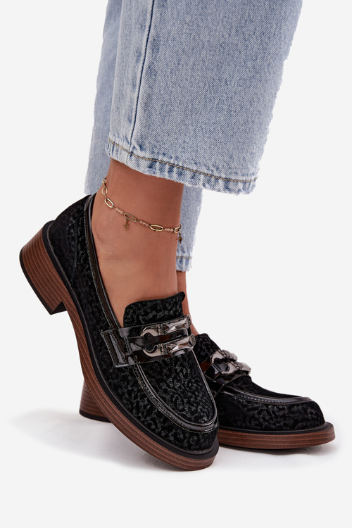 Semišové dámske mokasíny s ozdobou D&A MR52-176 Čierne