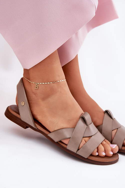 Zazoo 40185 Pohodlné Kožené Nazúvacie Sandále Tmavo Béžové