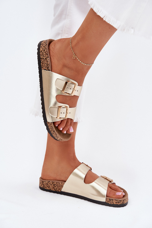 Dámske sandále S Prackami Z Eko Kože Zlaté Iskira