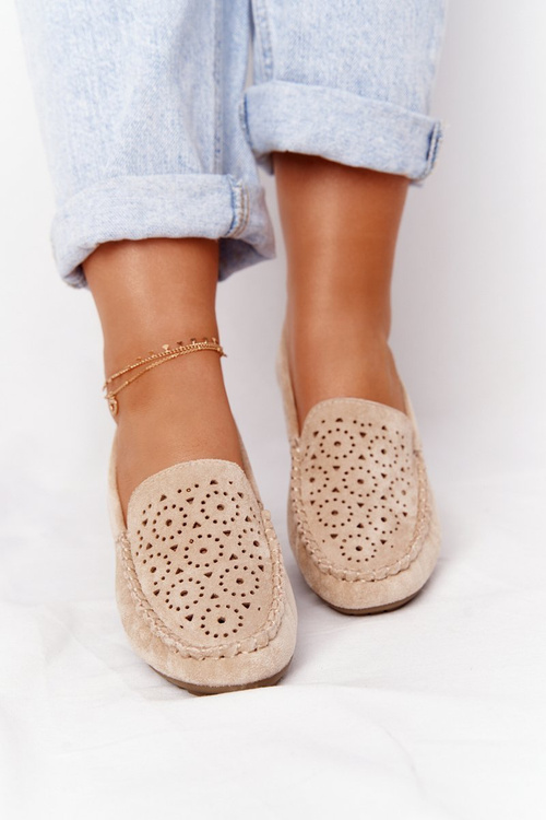 Ženské semišové molly béžové mokasíny