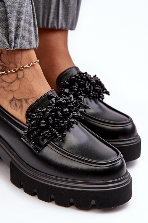 Dámské kožené polobotky s ozdobou černé Renesma
