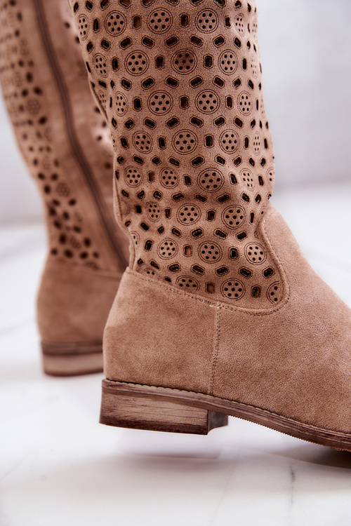 Prolamované Semišové Ploché Kozačky Béžová Darnell