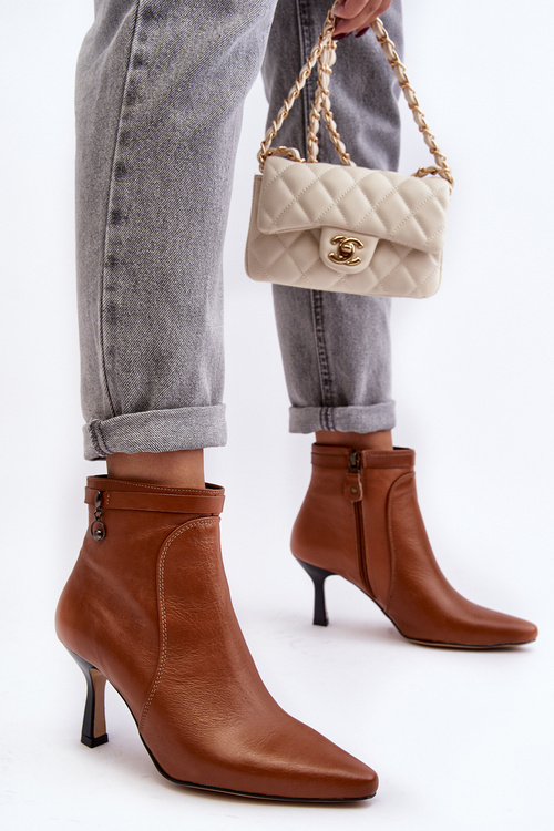 Kožené dámské kozačky na podpatku Maciejka 06301-29 hnědé