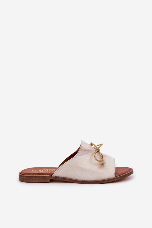 Kožené Ploché Elegantné Šľapky S Mašľou Lewski 3572 Ošúchané Zlaté