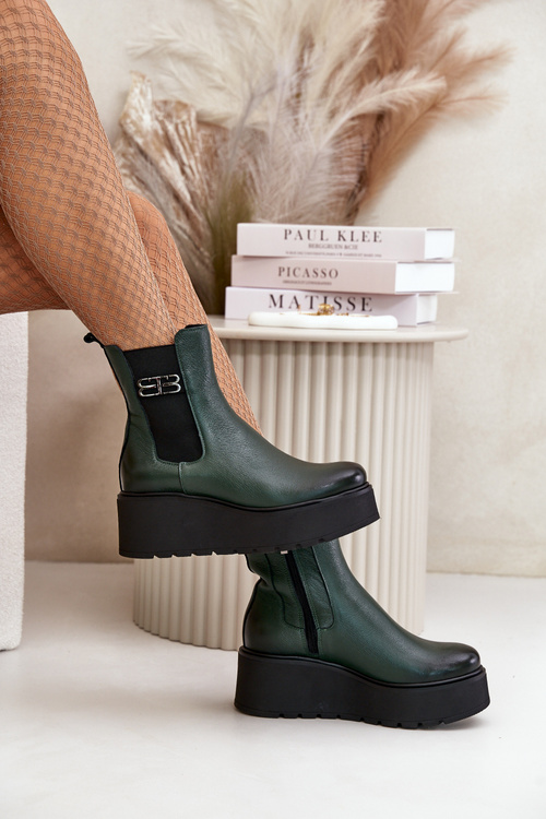 Zazoo 60498 Dámské Botky Chelsea Na Platformě A Klínu Tmavězelené