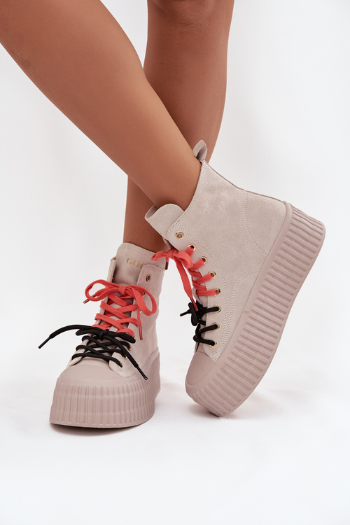 Semišové zateplené dámské tenisky na robustní platformě GOE SS2N4047 béžové