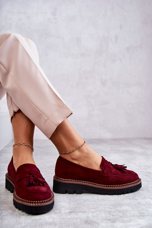 Dámske semišové topánky na unni burgundskej platforme