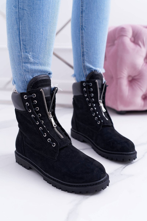 Lu Boo Black Suede Women's Trapses Trapeers Nancy Zippers