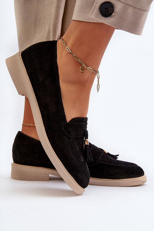 Černé Dámské Semišové Mokasíny Na Ploché Podrážce Zazoo 3420