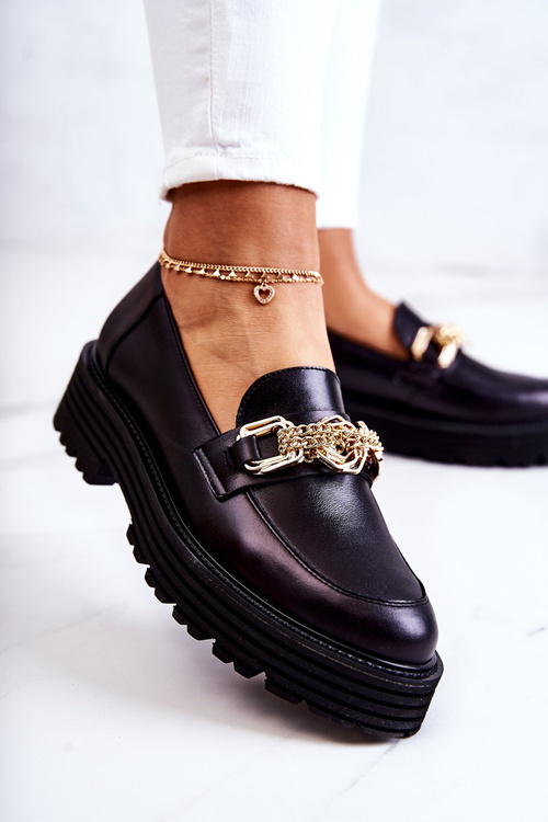 Dámske zlaté topánky Laura Messi 2383 Čierna kožená ozdoba