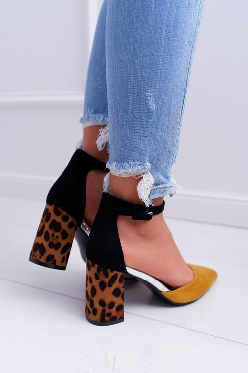 Dámské Lodičky Na Podpatku Leopard Žluté Ferri