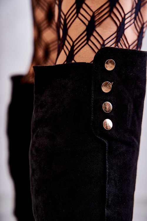 teplé semišové kozačky na plochém podpatku Černé Laura