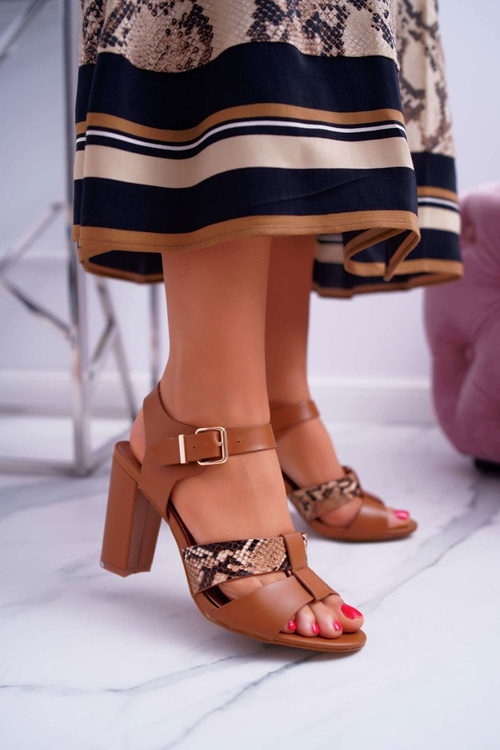 Dámské Sandály Podpatku Elegantní Camel Stephani