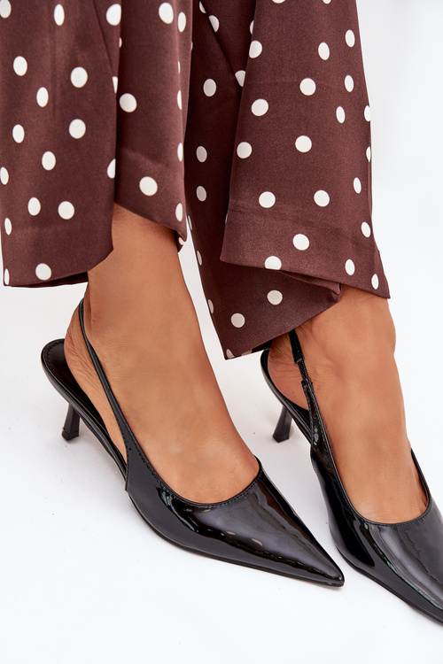 Lakované Lodičky Na Podpatku S Odkrytou Patou Černé Talira