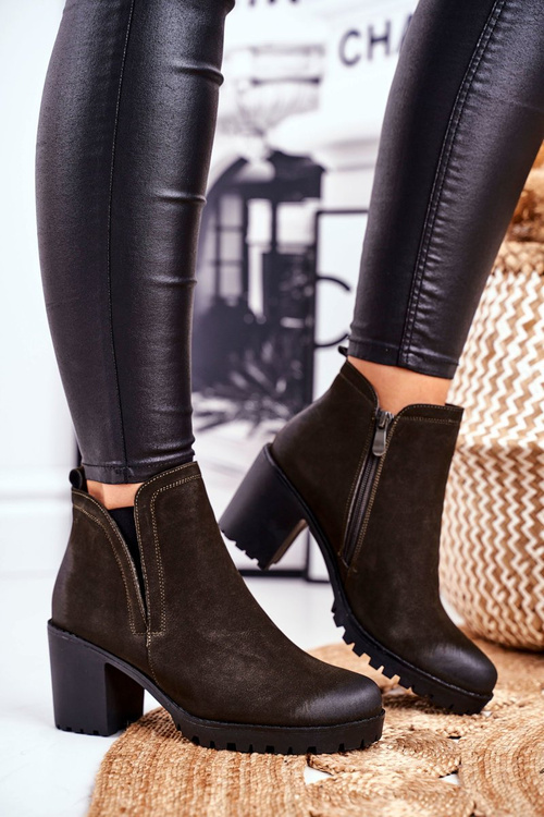 Dámské Kotníkové Boty Na Podpatku Khaki Veronica