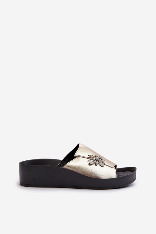 Elegantné Dámske Papuče S Ozdobou Prírodná Koža S.Barski KV27-015 Zlaté