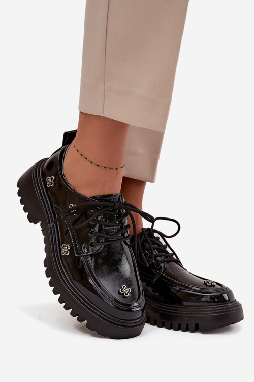 Lakované kožené dámské polobotky s přezkami Artiker 57C0333 Černé