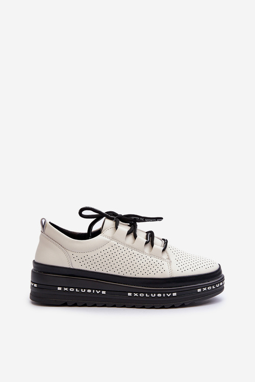 Dámske Kožené Poltopánky na Platforme S.Barski LR769A Beige