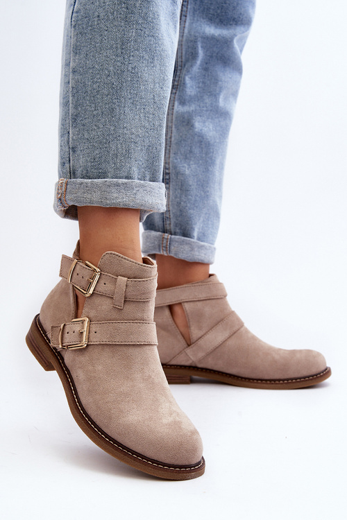 Dámske čižmy na plochej podrážke s remienkami čierne Melviana