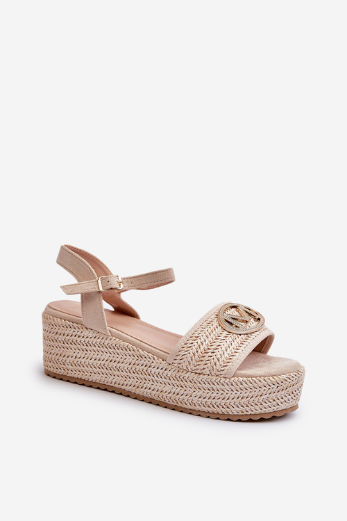 Dámske sandále na klinu s pletením béžové Esalena