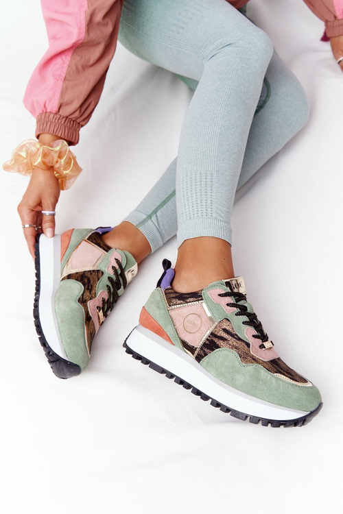 Semišové Sportovní Obuv Na Platformě GOE HH2N4002 Zelené-Zlaté