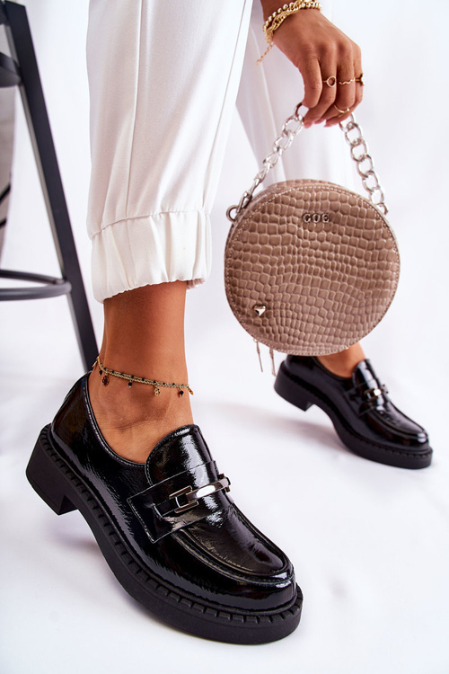 Lakované Boty Se Stříbrným Ornamentem Černý Hestill