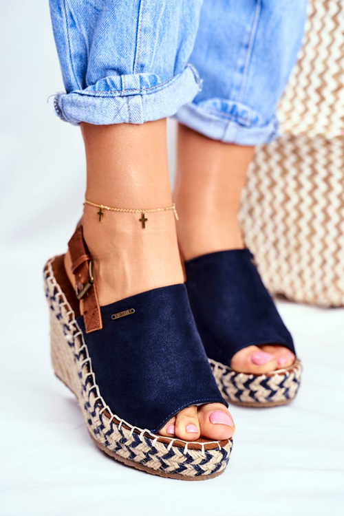 Dámske sandále na klinách Big Star Navy Blue FF274980