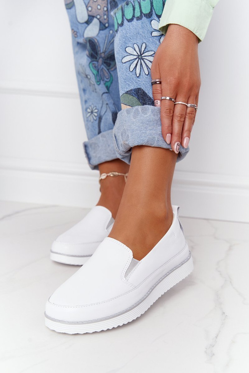 Dámské Kožené Tenisky Slip-On S.Barski Bílé 