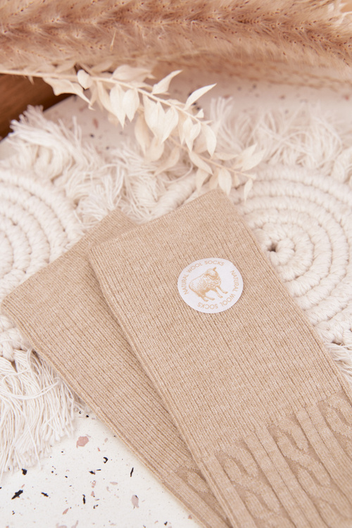 Dlhé vlněné dámske pančuchy béžové