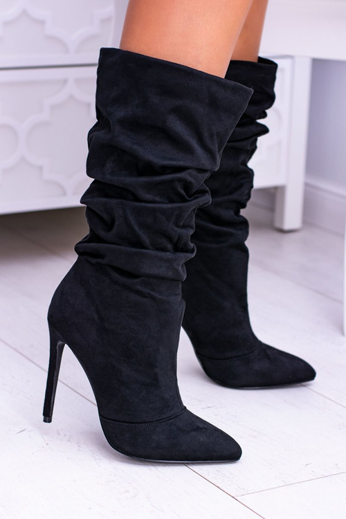 Lu Boo Black High Suede topánky na päte Bellisario
