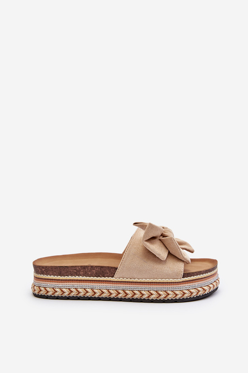 Dámske sandále na platforme s mašľou béžové Evatria