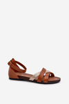 Zazoo 40225 Kožené Sandále S Plochou Pätkou Hnedé