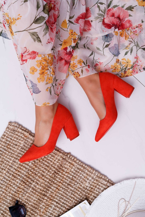 Dámské Lodičky Na Podpatku Semišové oranžové Neshka