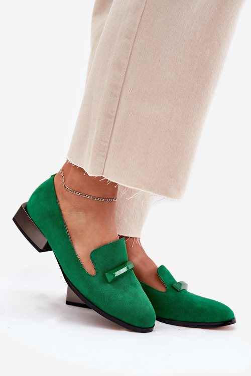 Semišové Polobotky Mokasíny Dámské S Ozdobou D&A LZ51-505 Zelené