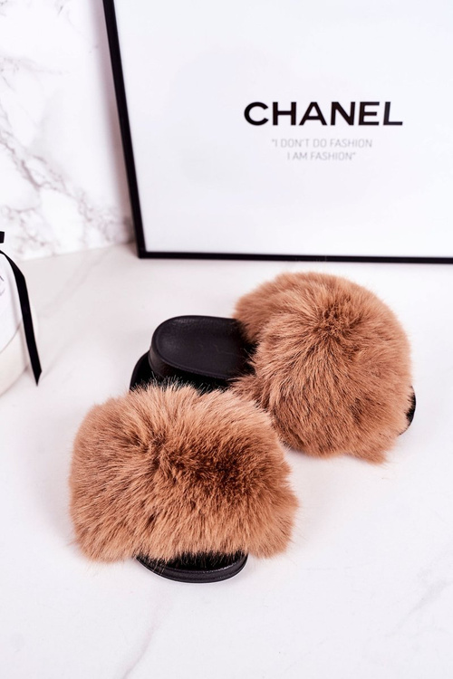 Dětské Pantofle S Kožešinou Světle Hnědá Fashionista