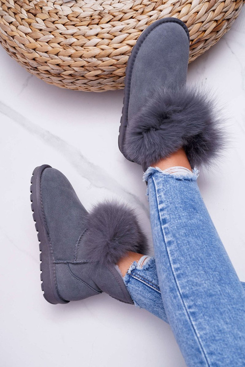 Dámské Sněhule zateplené kožešinou, Semišová Kůže Šedé Memento