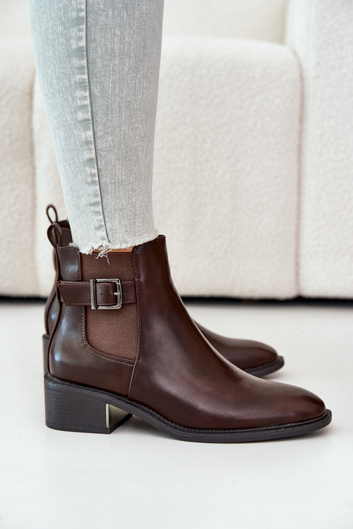 Dámské Kotníkové Boty Na Nízkém Podpatku Se Zlatou Sponou Hnědé Vomera