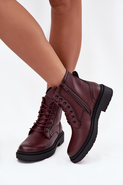 Zateplené dámske členkové topánky z pravej kože Sergio Leone BT25248-S bordó