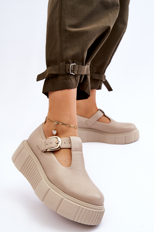 Zazoo 20102 Moderní Kožené Polobotky na Masivní Platformě Beige