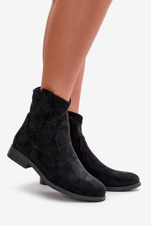 Dámské černé šněrovací boty na ploché podrážce S.Barski HY66-135