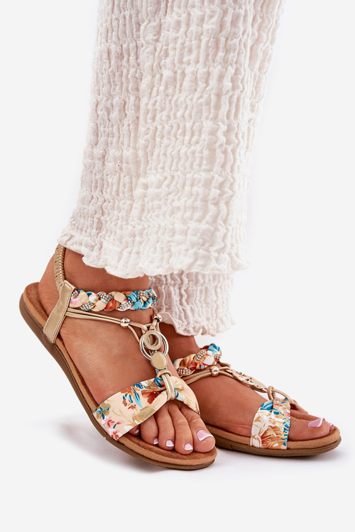 Dámske Ploché Sandále S Pletenými Popruhmi A Ozdobou Artiker 56C1316 Zlaté