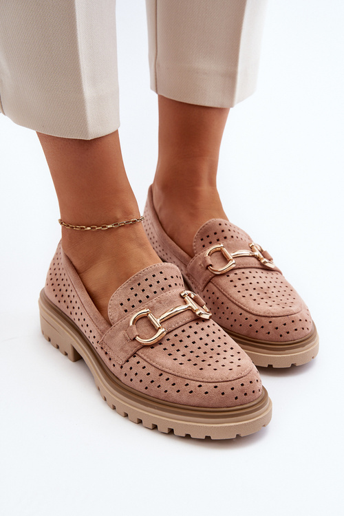 Dámské ažurové mokasíny s ozdobou v růžové barvě Talesse