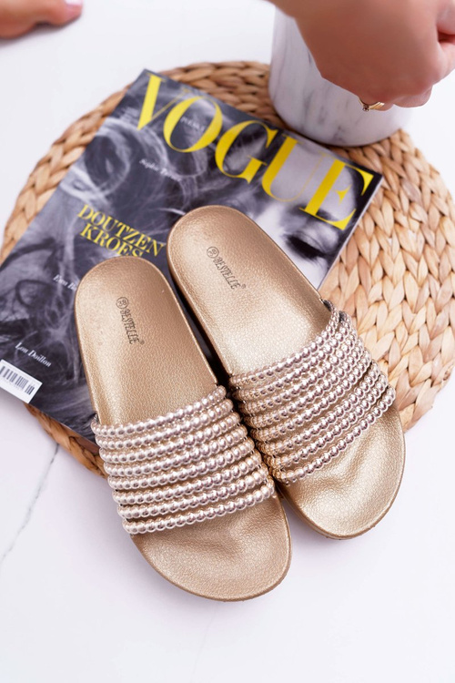 Dámské nazouváky s korálky zlaté Elavi