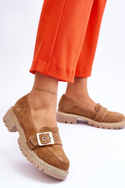 Módne semišové mokasíny tmavé -BEIGE ELOISA